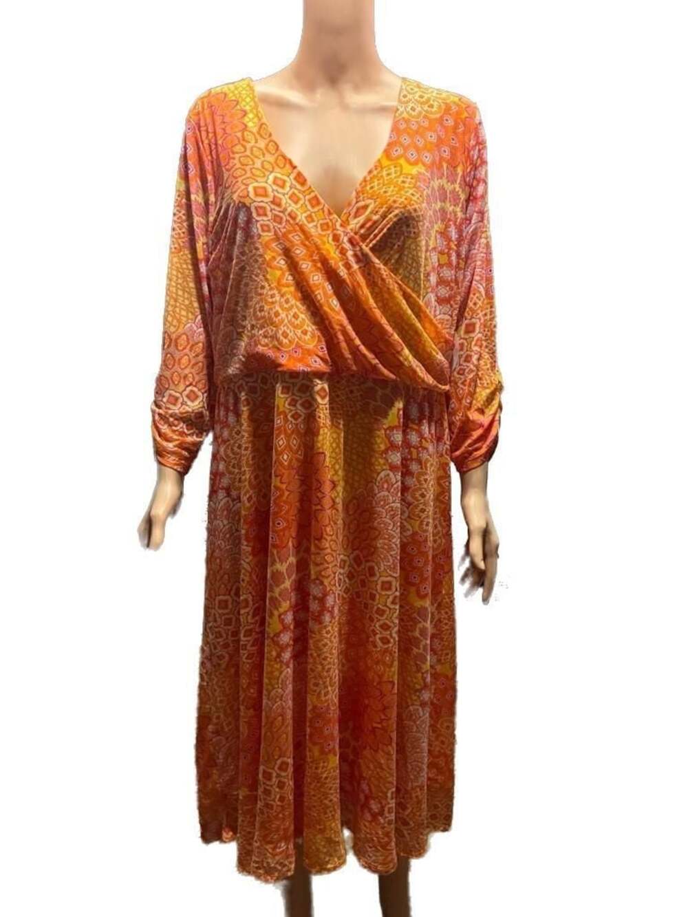 Harlow & Rose Woman Orange Floral Print Long Sleeve Wrap Maxi Dress